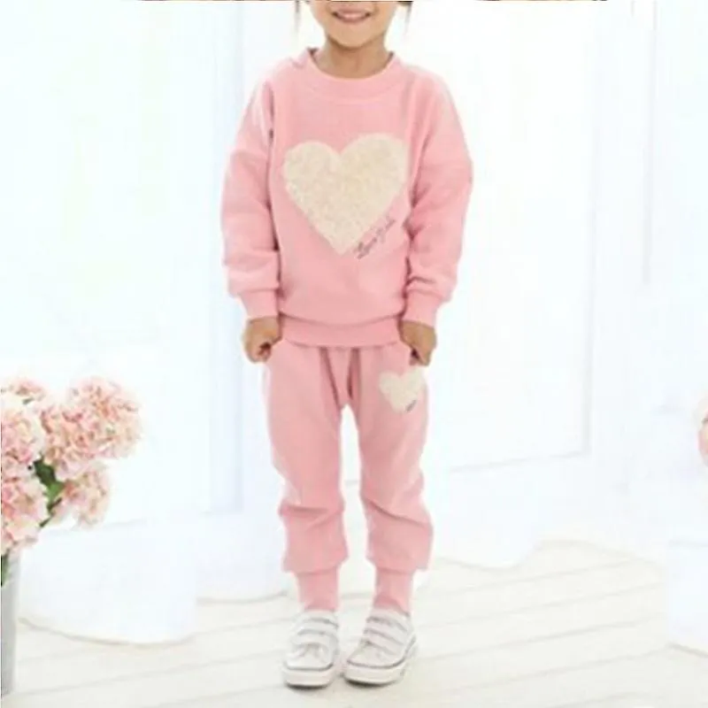 2-7 años Niños Niñas Loungewear Chándal Corazón Estampado Sudadera Top Pantalones Set