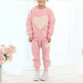 2-7 años Niños Niñas Loungewear Chándal Corazón Estampado Sudadera Top Pantalones Set