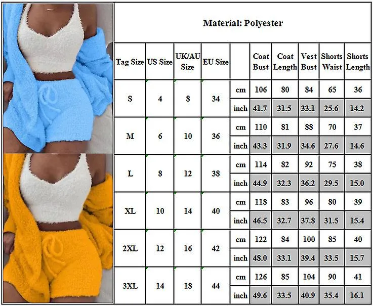 3pcs Women Plush Pajamas Set Casual Plush Shorts Vest Coat Loungewear Set