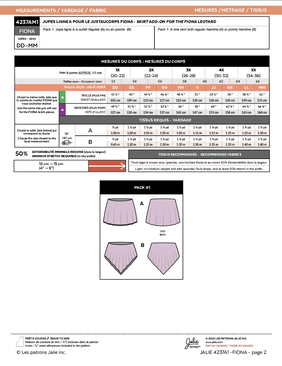 4237a // Skirt add-ons for the FIONA and EMMA leotards