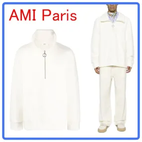 AMI PARIS  |Casual Style Long Sleeves Plain Cotton High-Neck