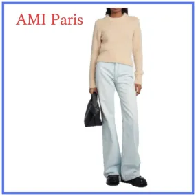 AMI PARIS  |Crew Neck Casual Style Wool Rib Long Sleeves Plain