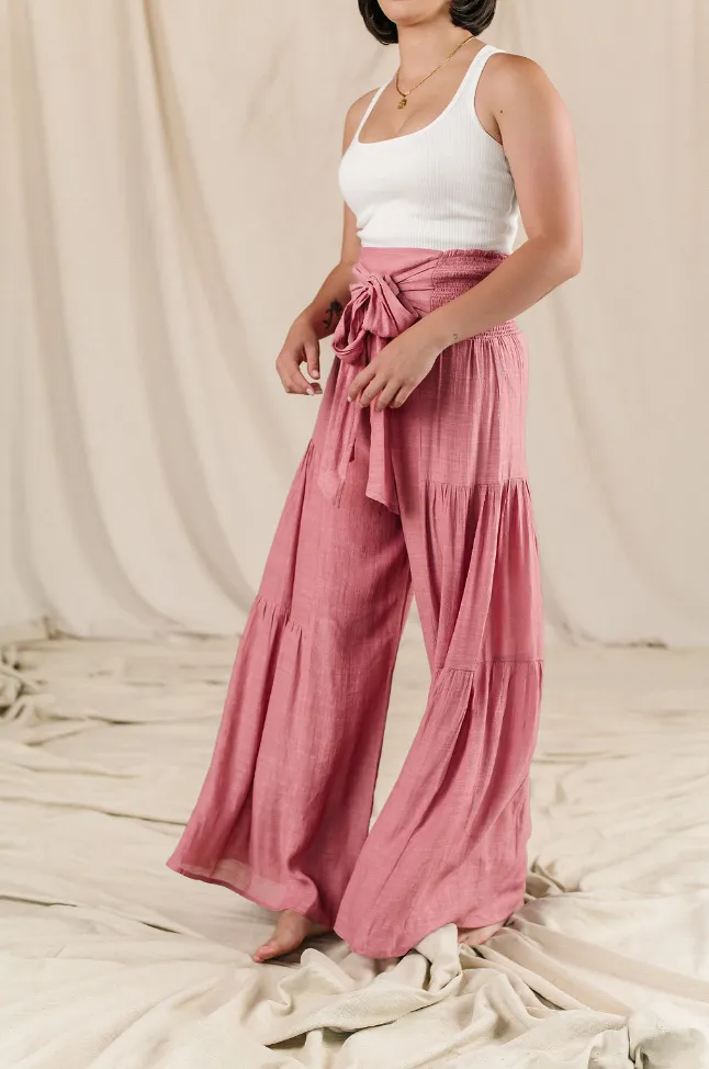 Ampersand Avenue Pink Tiered Boho Pants.