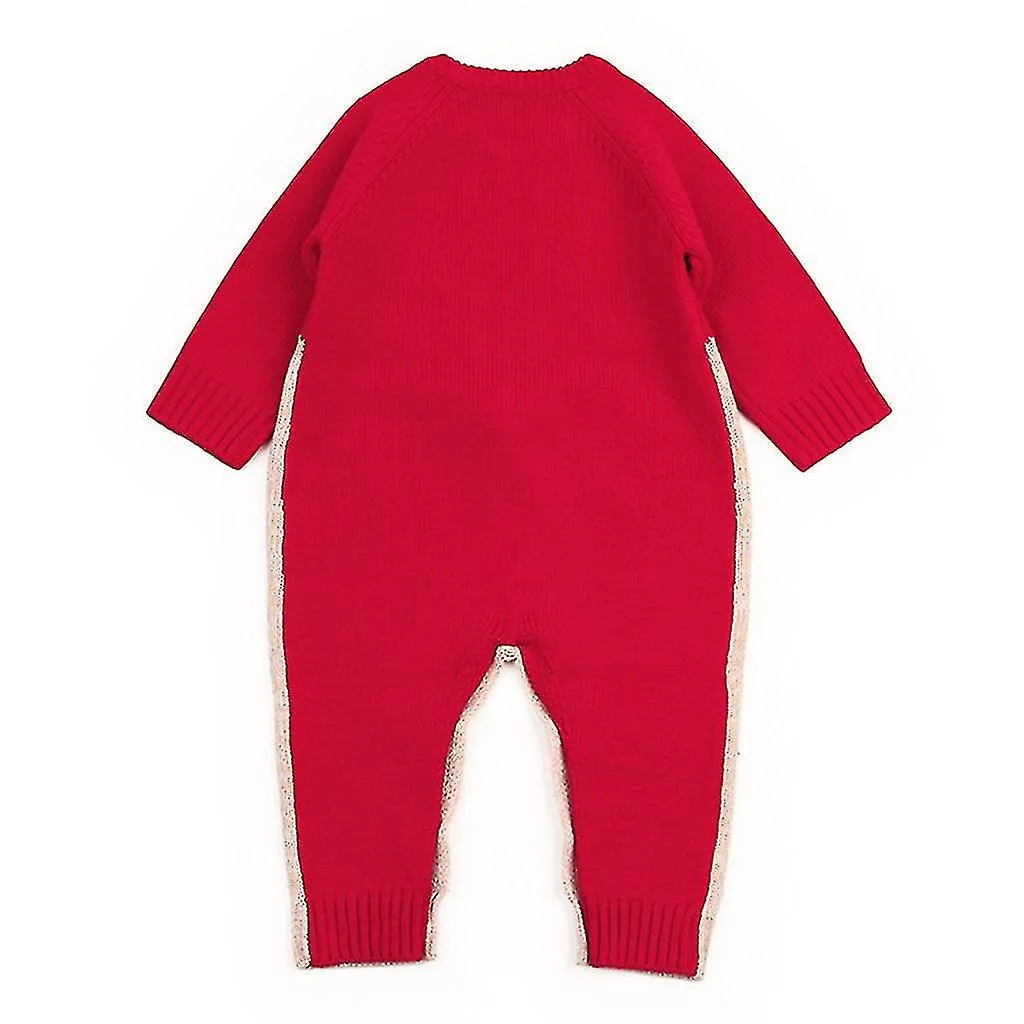 Baby Christmas Red Nose Reindeer Long Sleeve Pajamas Jumpsuit Knit Romper 0-24m