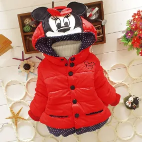 Baby Kids Girls Minnie Mouse Hooded Fleece Puffer Coat Padded Jacket Winter Warm Casual Outerwear