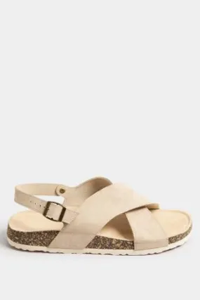 Beige Brown Cross Strap Footbed Sandals In Extra Wide EEE Fit