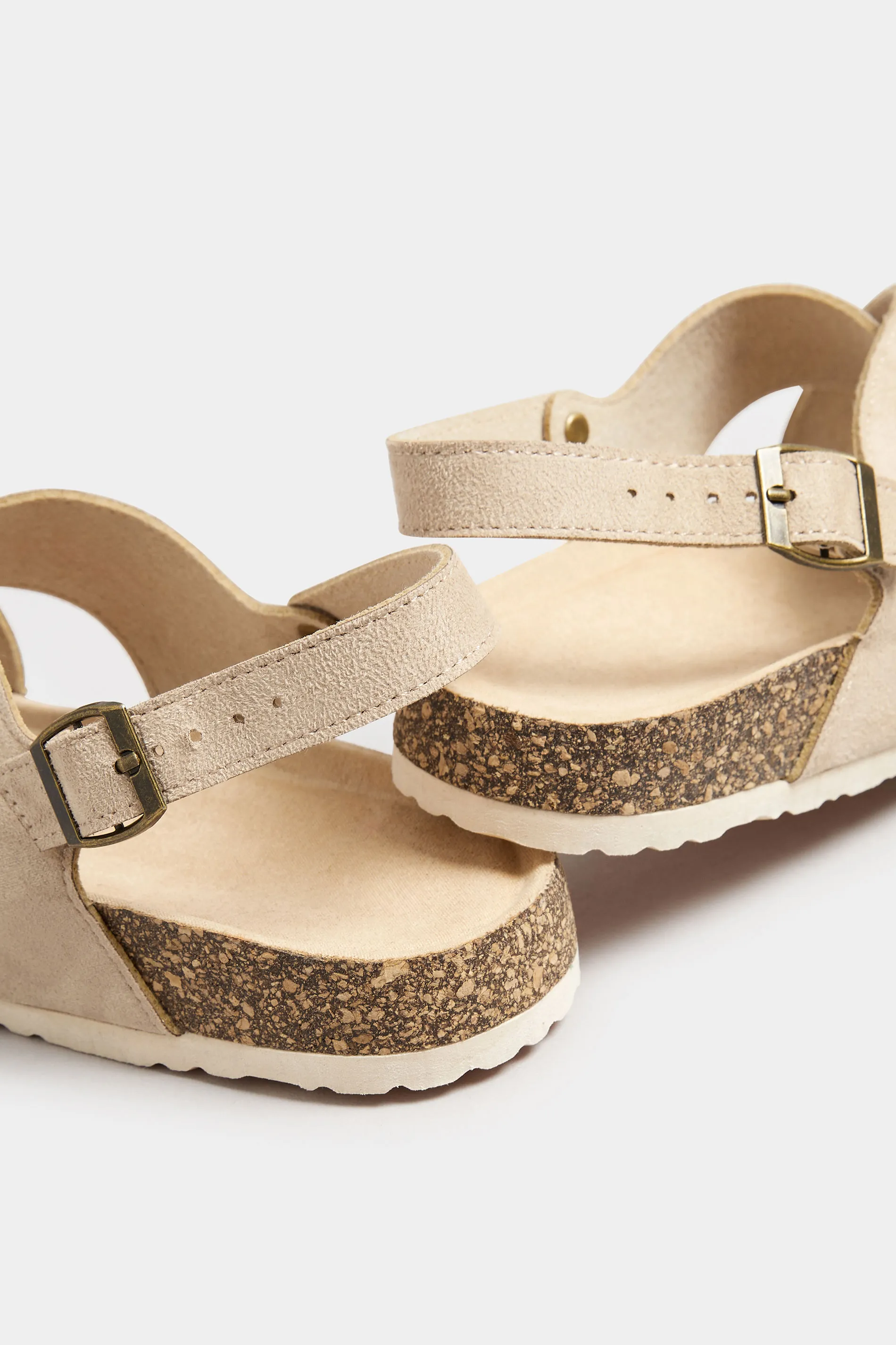 Beige Brown Cross Strap Footbed Sandals In Extra Wide EEE Fit