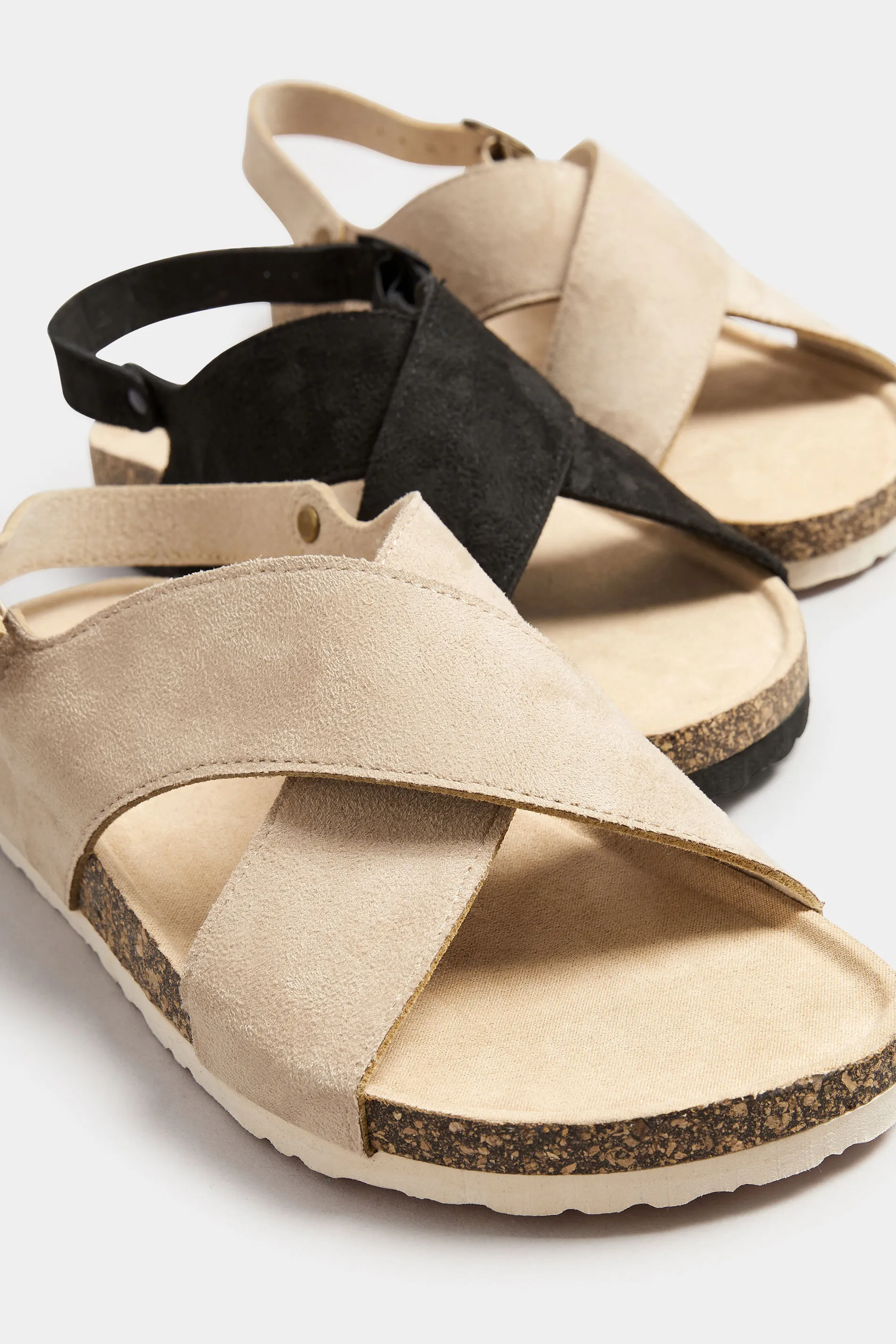 Beige Brown Cross Strap Footbed Sandals In Extra Wide EEE Fit