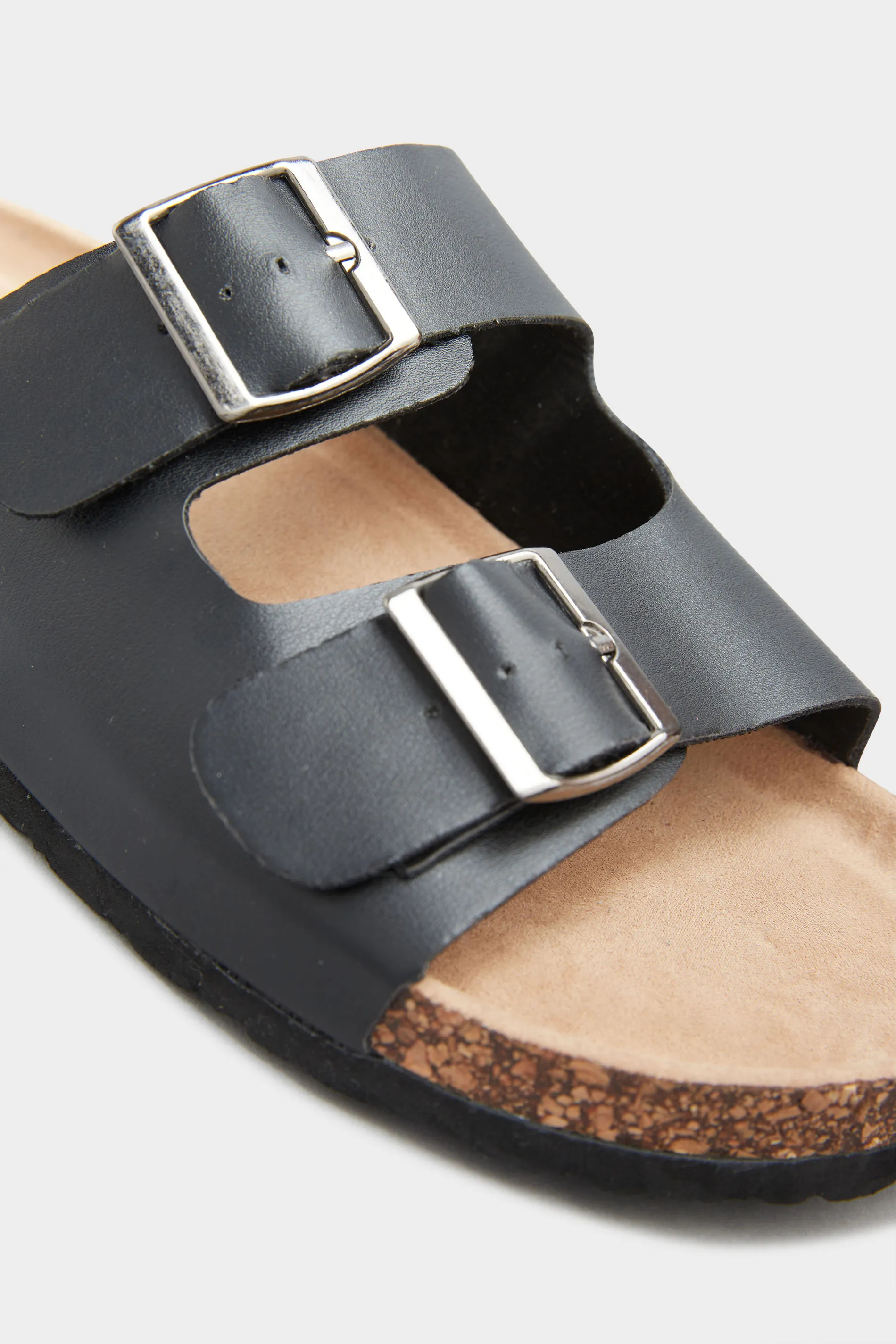 Black Buckle Strap Footbed Sandals In Wide E Fit & Extra Wide EEE Fit