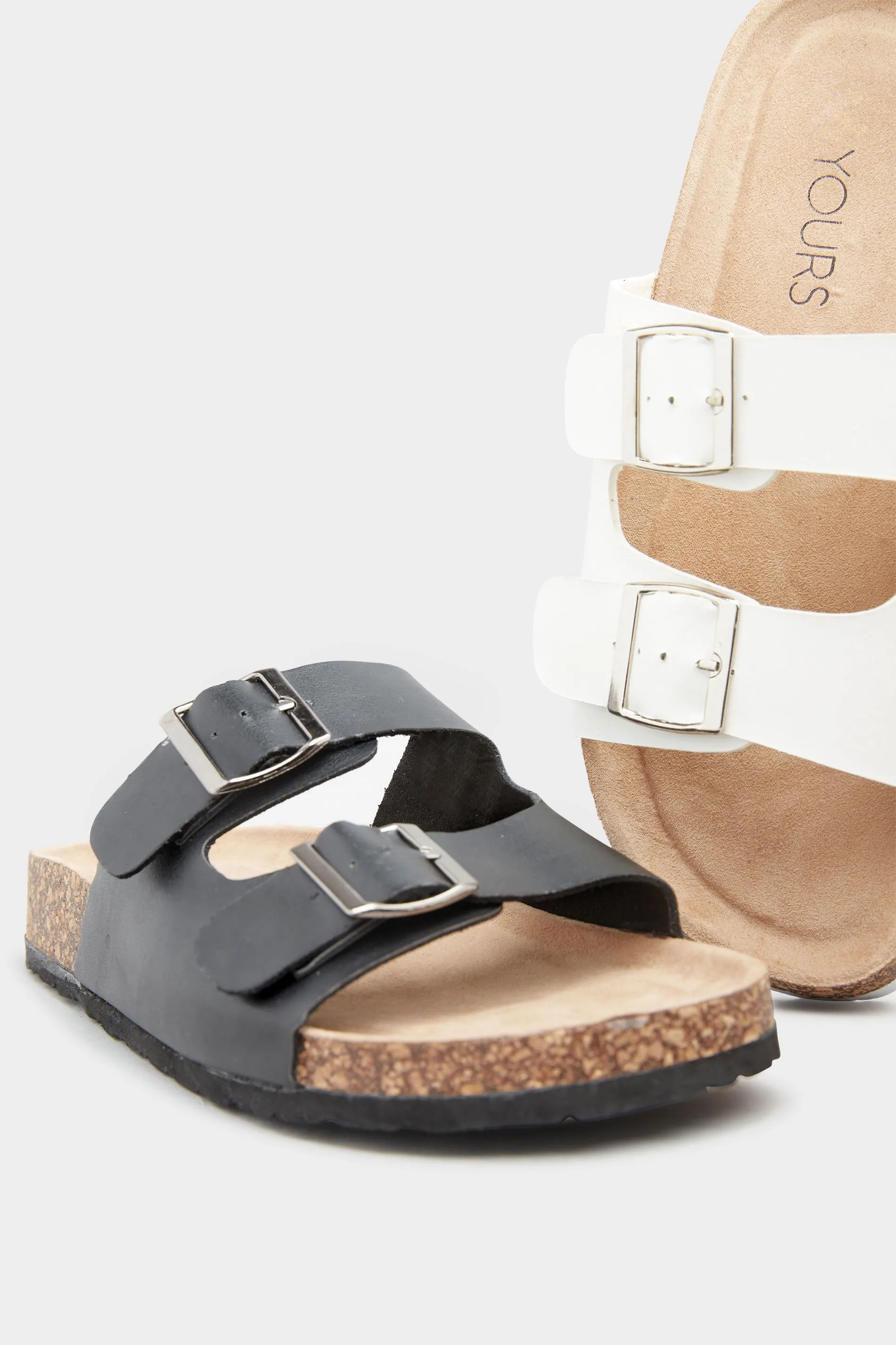 Black Buckle Strap Footbed Sandals In Wide E Fit & Extra Wide EEE Fit