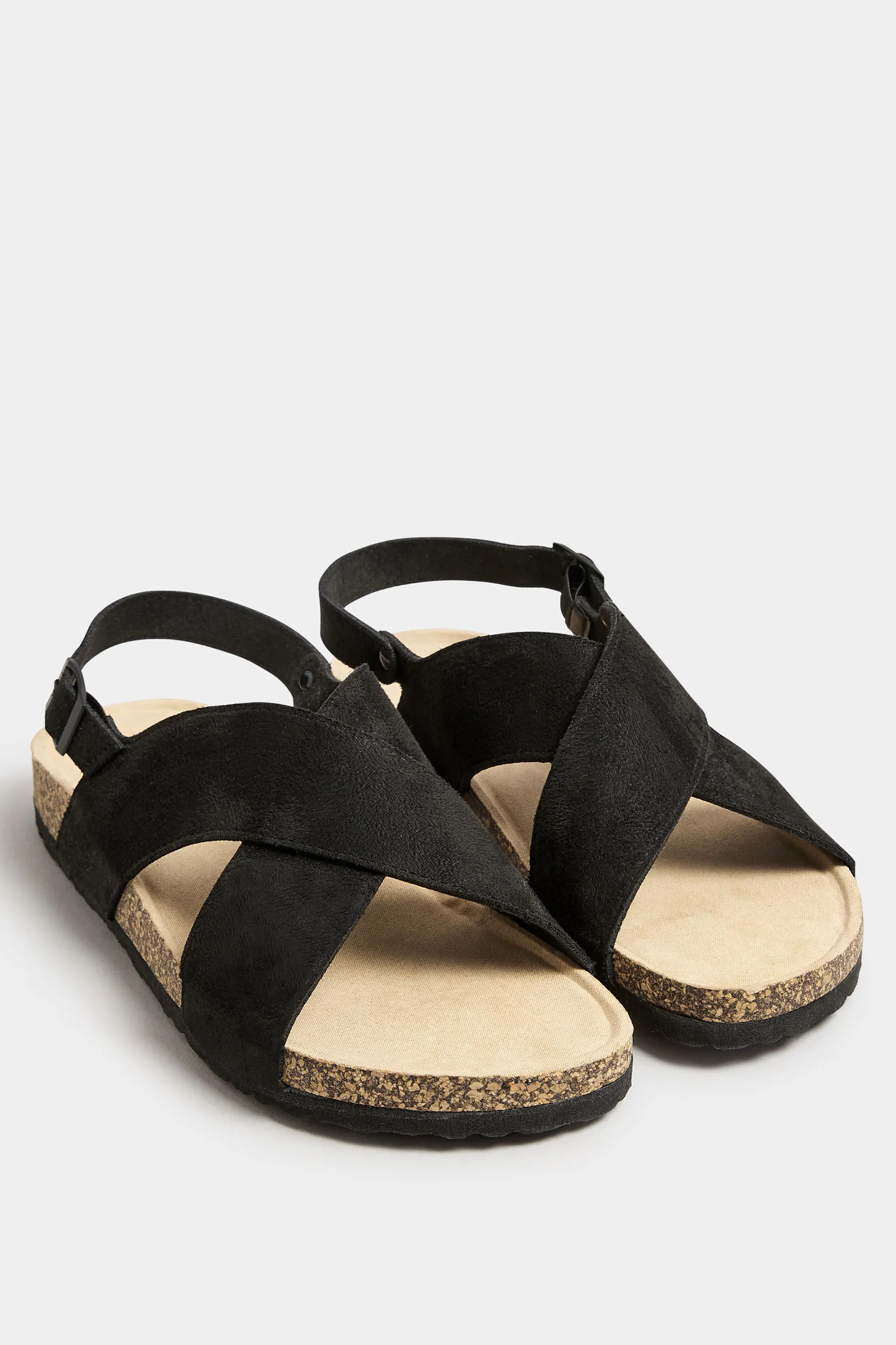 Black Cross Strap Footbed Sandals In Extra Wide EEE Fit