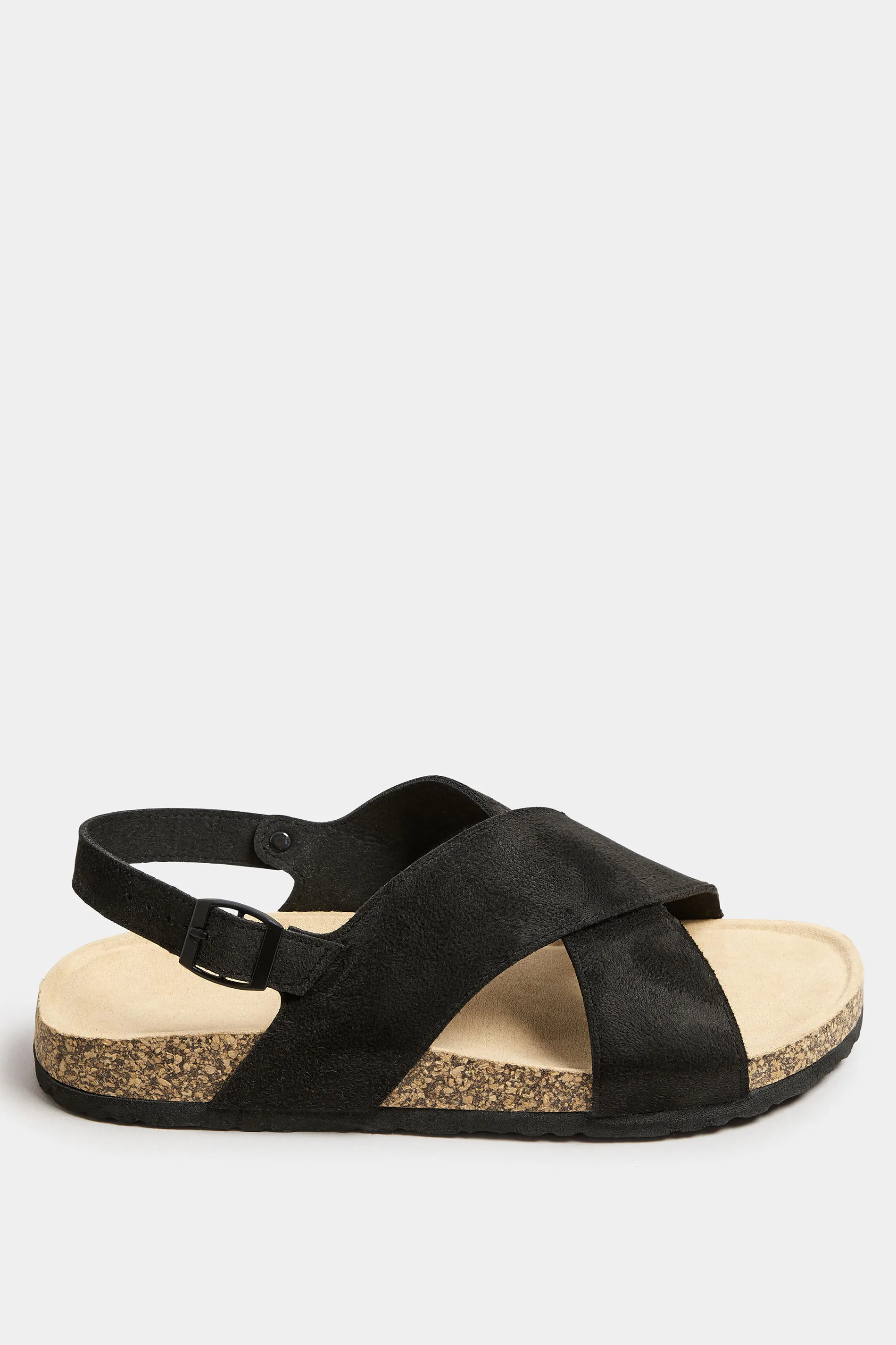 Black Cross Strap Footbed Sandals In Extra Wide EEE Fit