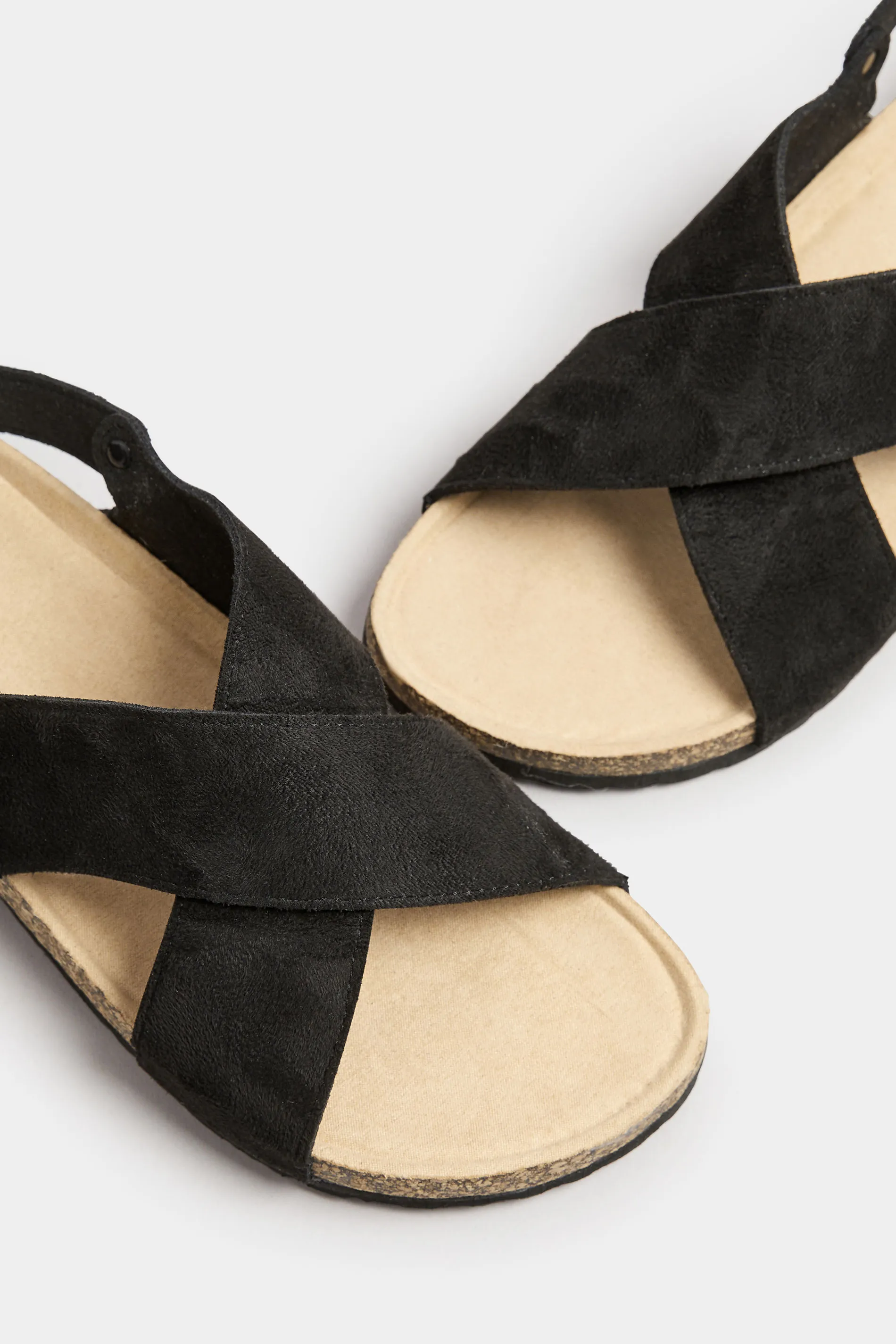 Black Cross Strap Footbed Sandals In Extra Wide EEE Fit