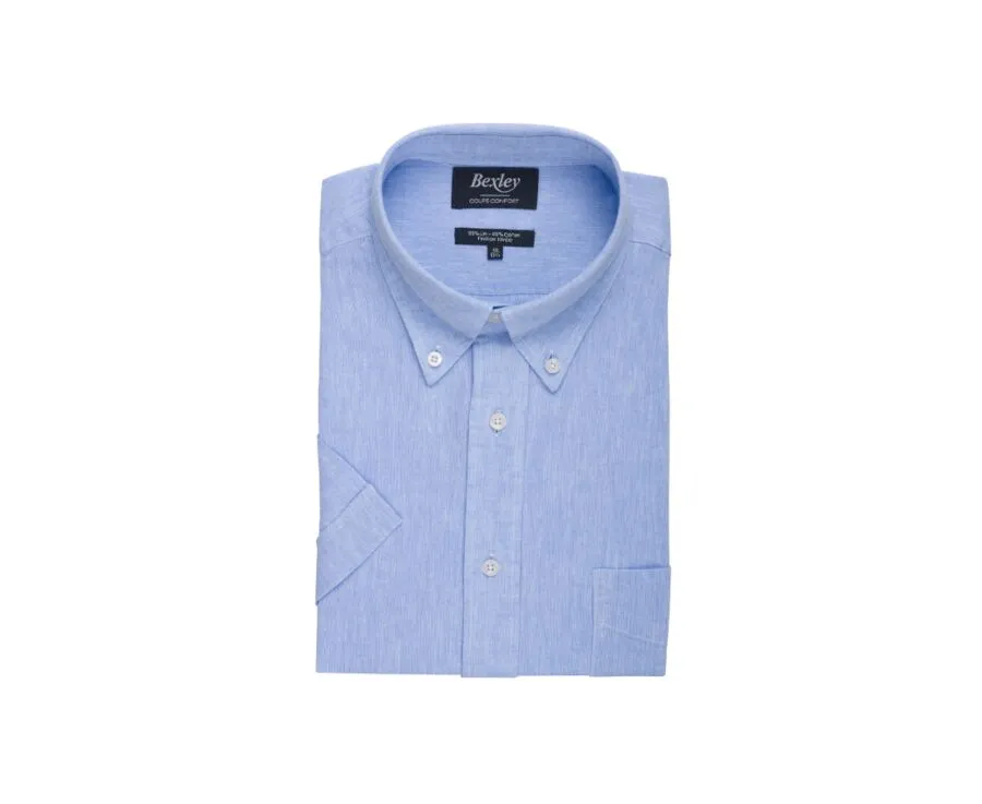 Blue Chambray cotton linen shirt - Chest pocket - COLTEN MC