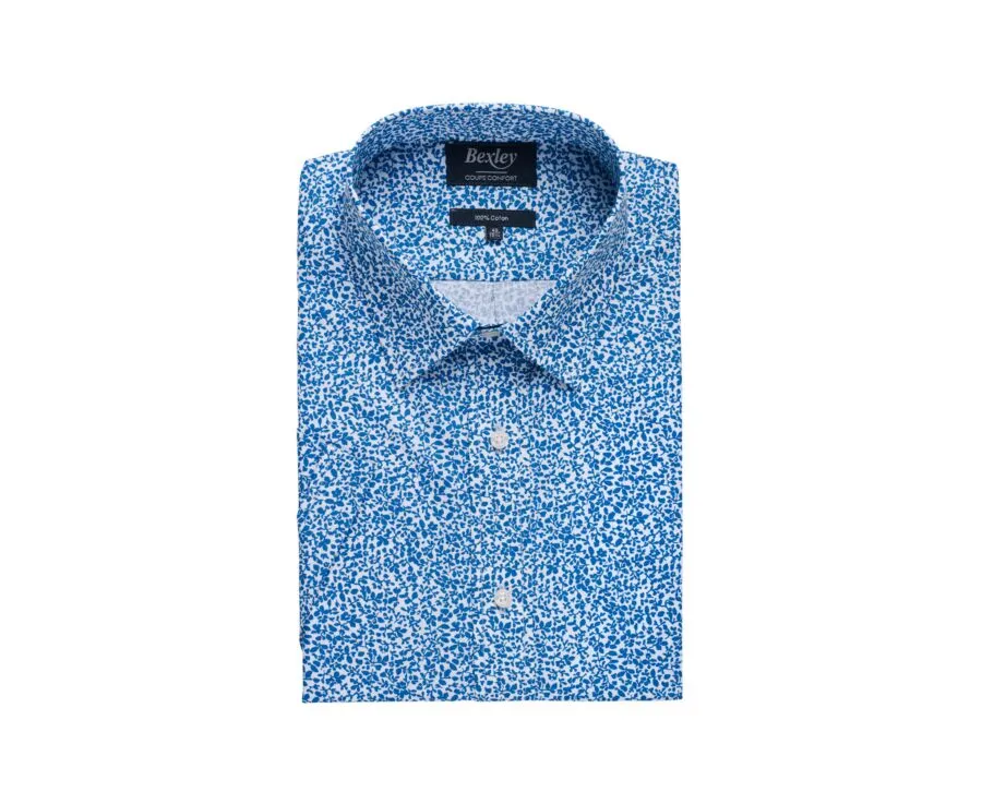 Blue cotton shirt with white flowers - FLAVIUS MC