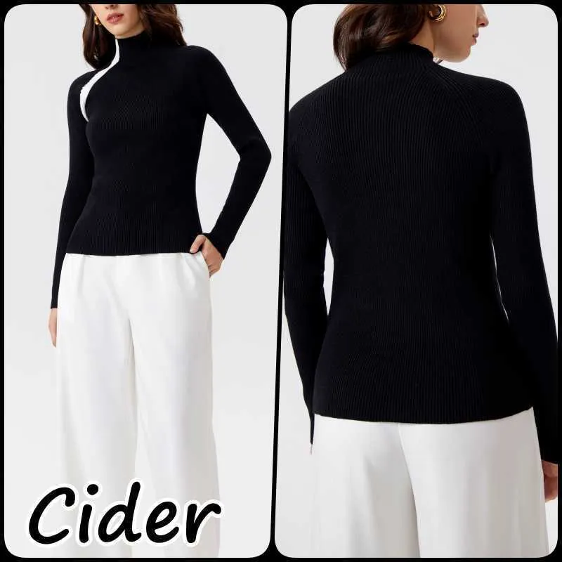 Cider  |Casual Style Long Sleeves Plain High-Neck V-neck & Crew neck