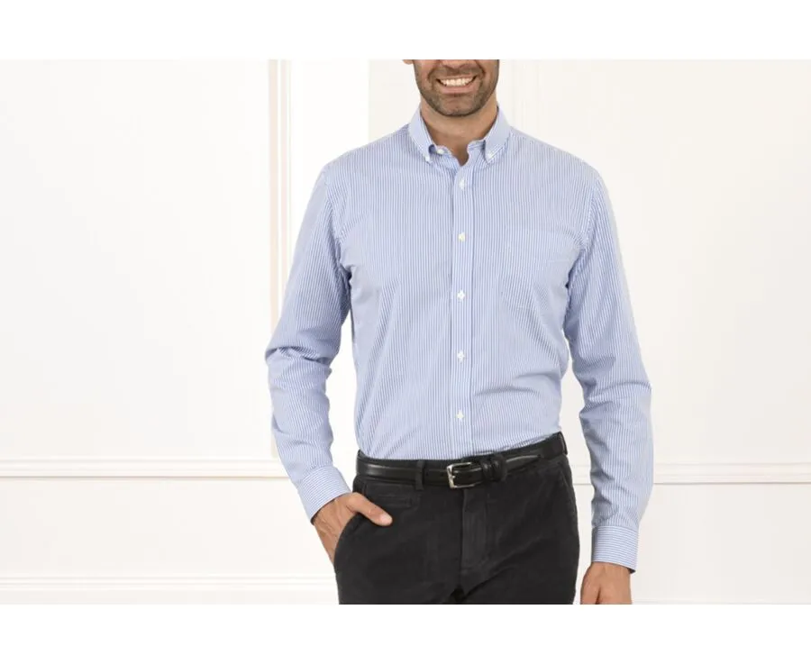 Cotton shirt with blue stripes - American collar - MARLON