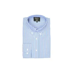 Cotton shirt with blue stripes - American collar - MARLON