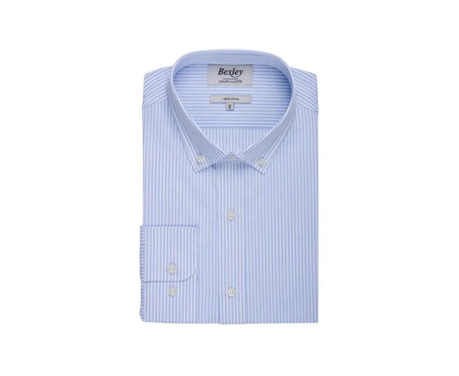 Cotton shirt with Light blue & White stripes - American collar - MARLOW