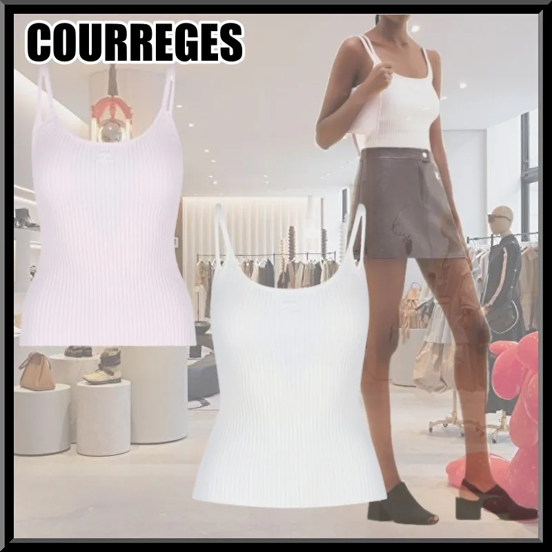 Courreges  |Casual Style Rib Street Style Plain Logo Tanks & Camisoles