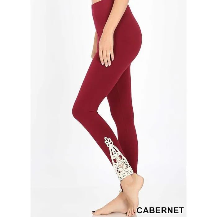 Crochet Trim Leggings - Cabernet