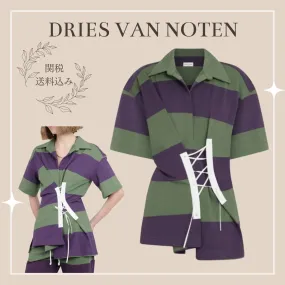 Dries Van Noten  |Stripes Casual Style Cotton Short Sleeves Office Style