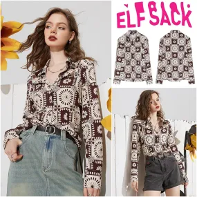 ELF SACK  |Flower Patterns Casual Style Long Sleeves Shirts & Blouses