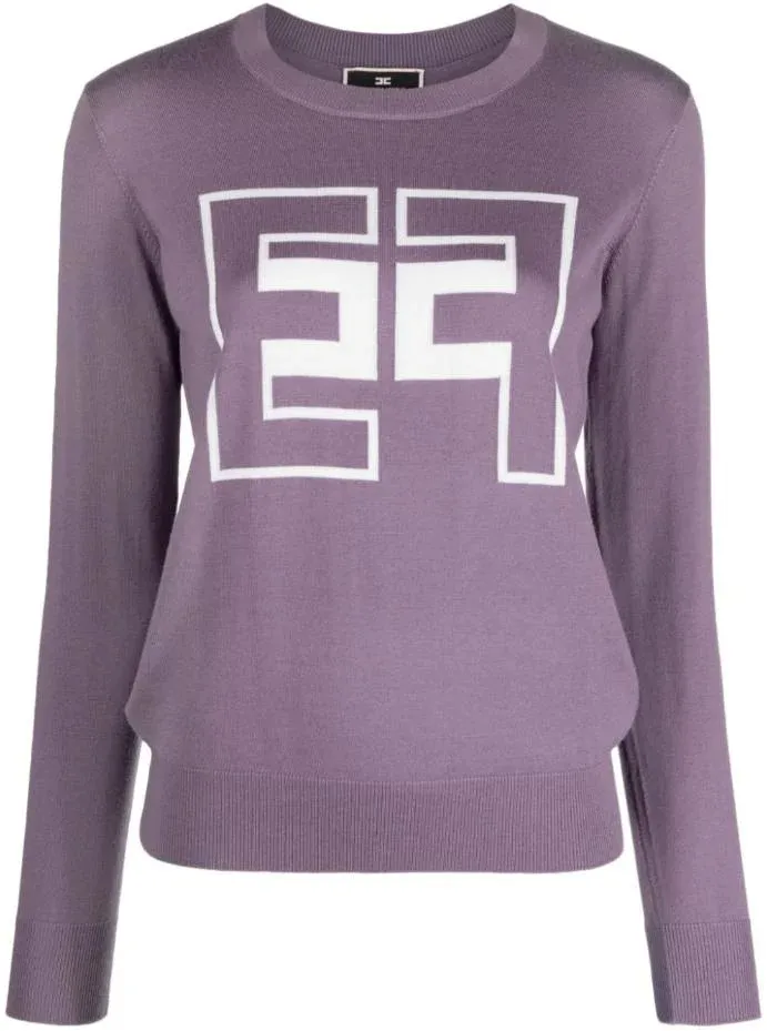 ELISABETTA FRANCHI  |Casual Style Wool U-Neck Long Sleeves Logo