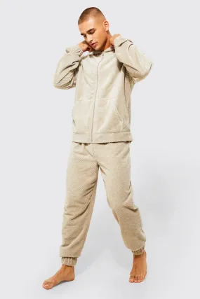 Faux Fur Zip Through Loungewear Jogger Set