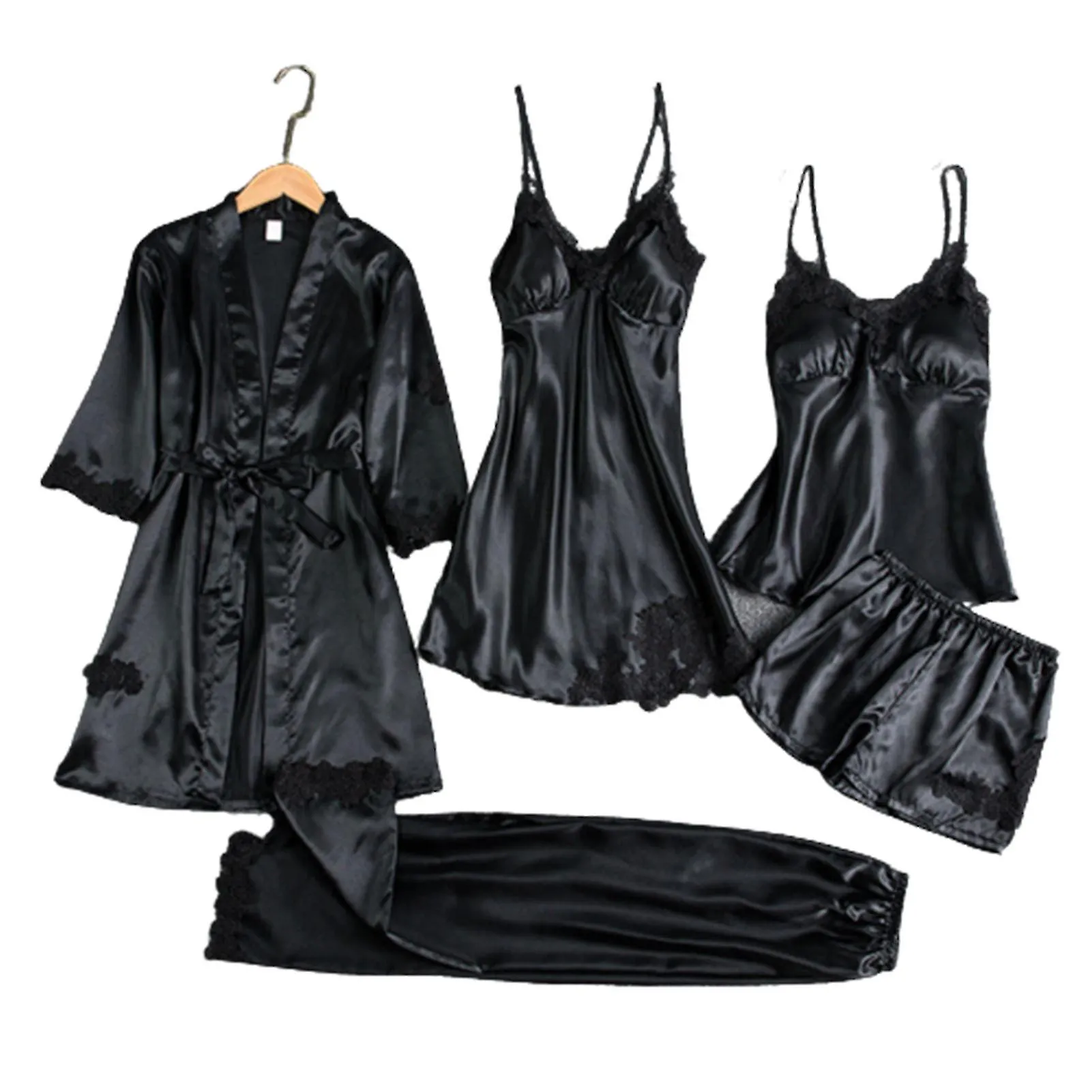 Female Pajamas Set 5pcs Sleepwear Sexy Lace Comfortable Sleepwear Loungewear