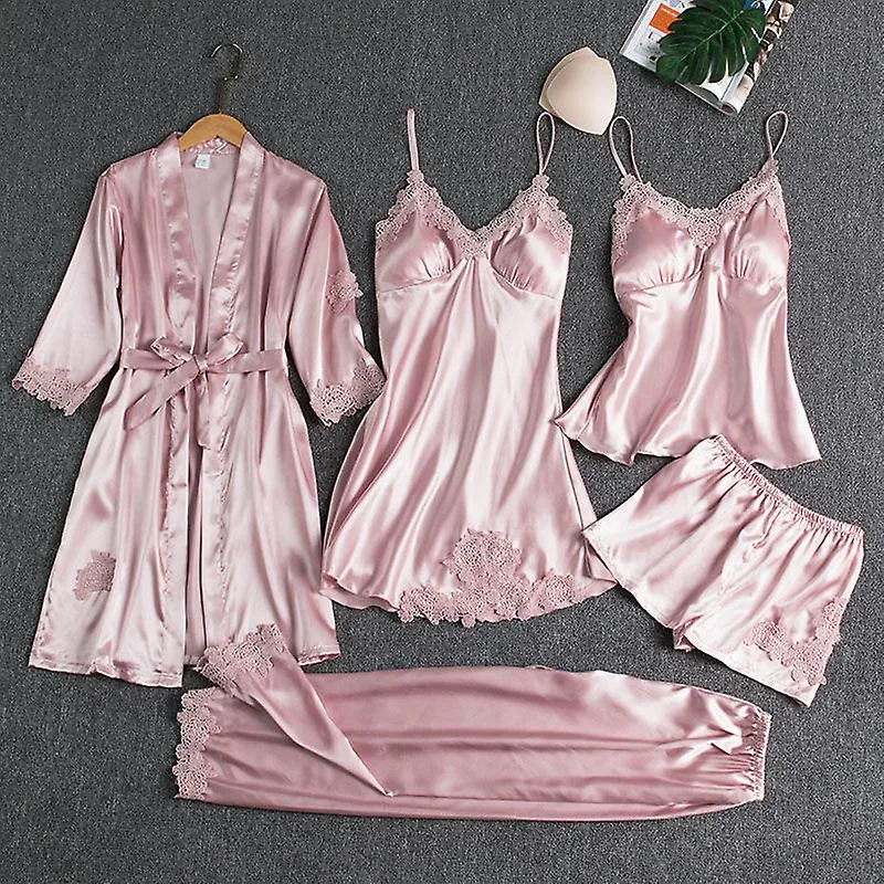 Female Pajamas Set 5pcs Sleepwear Sexy Lace Comfortable Sleepwear Loungewear