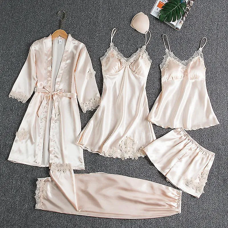 Female Pajamas Set 5pcs Sleepwear Sexy Lace Comfortable Sleepwear Loungewear