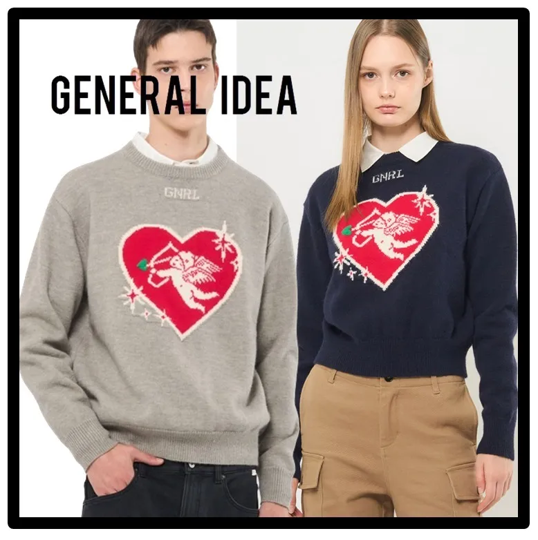 GENERAL IDEA  |Casual Style Sweat Street Style Logo V-neck & Crew neck