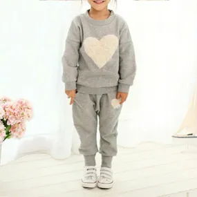 Girls Tracksuit Heart Print Sweatshirt Top + Jogger Pants Set Kids Casual Loungewear