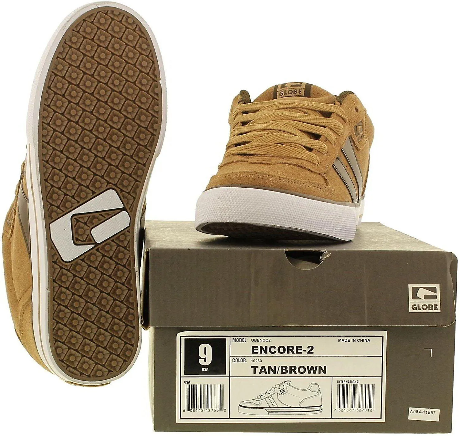 Globe Encore 2 Tan Brown Suede Mens Skate Trainers Shoes Botas