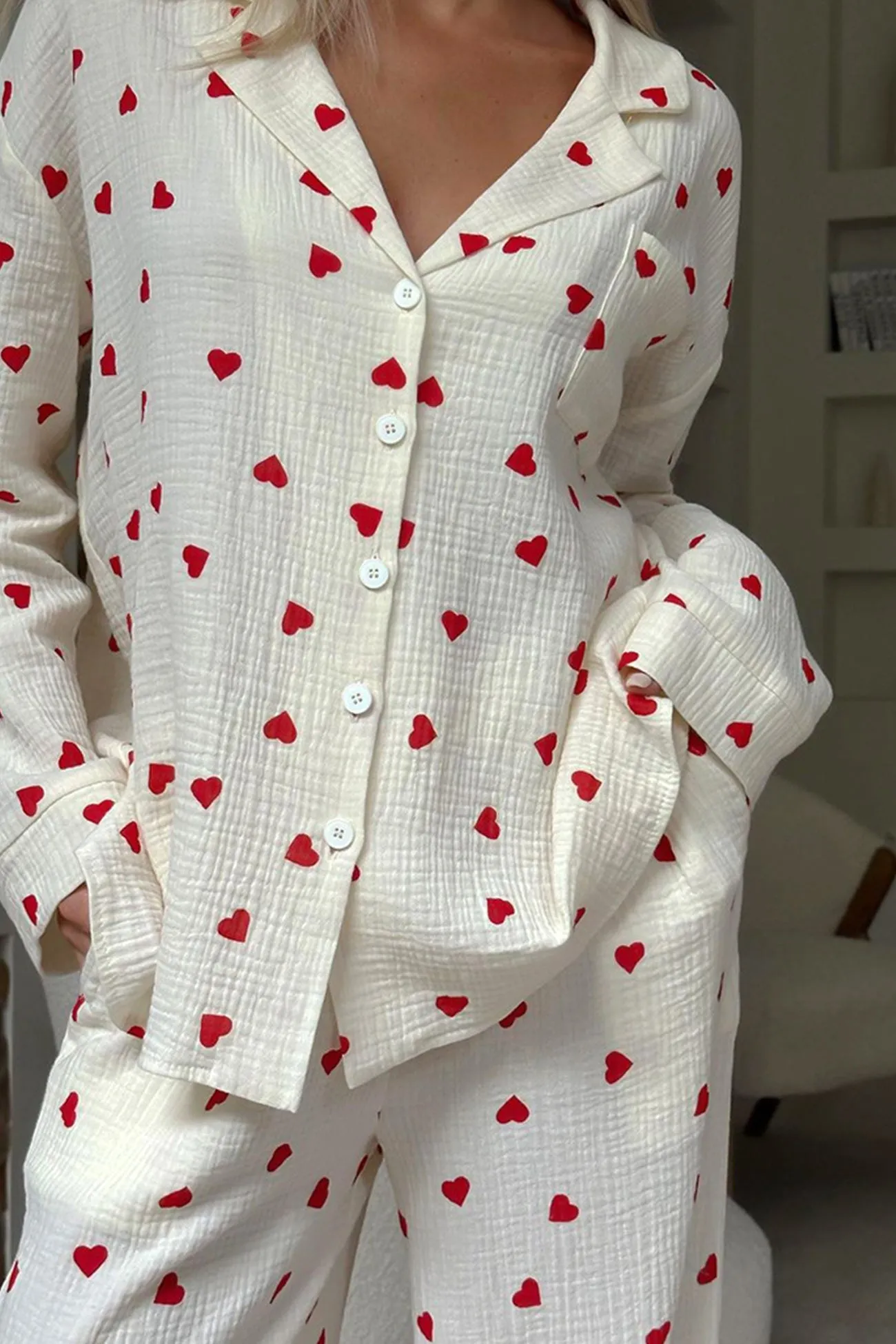 Heart Print Cotton Two-piece Loungewear