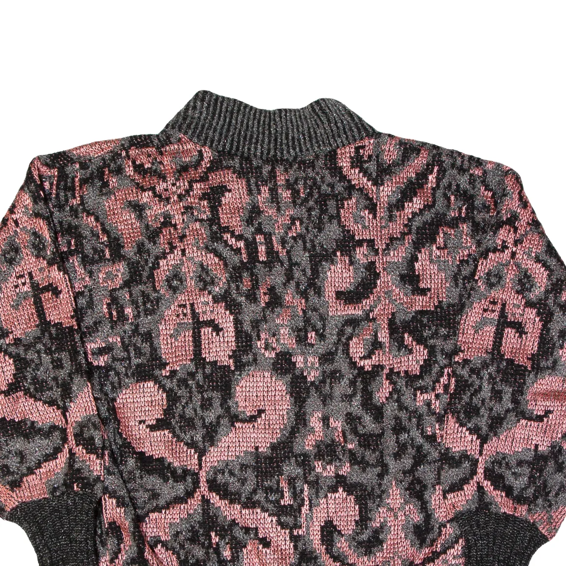 HELEN KNITS Womens Patterned Jumper Pink Crazy Pattern V-Neck Chunky Knit Wool S