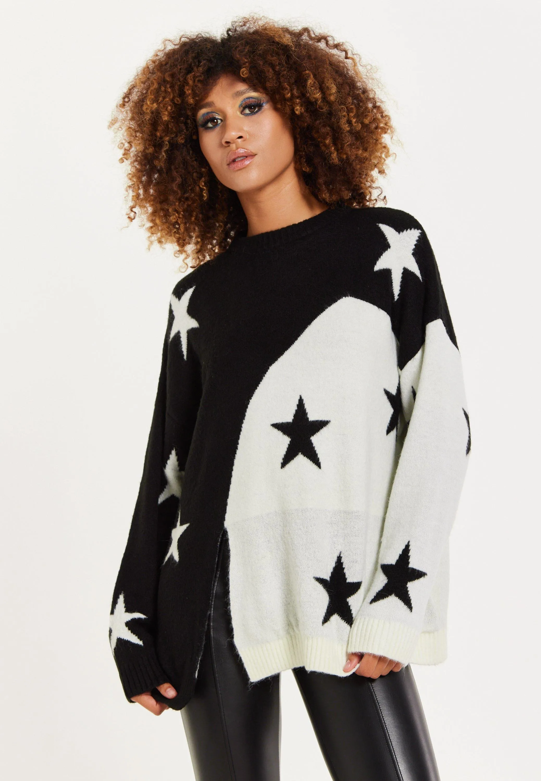 Jumpers & Cardigans | Monochrome Slit Detail Star Jumper | House of Holland