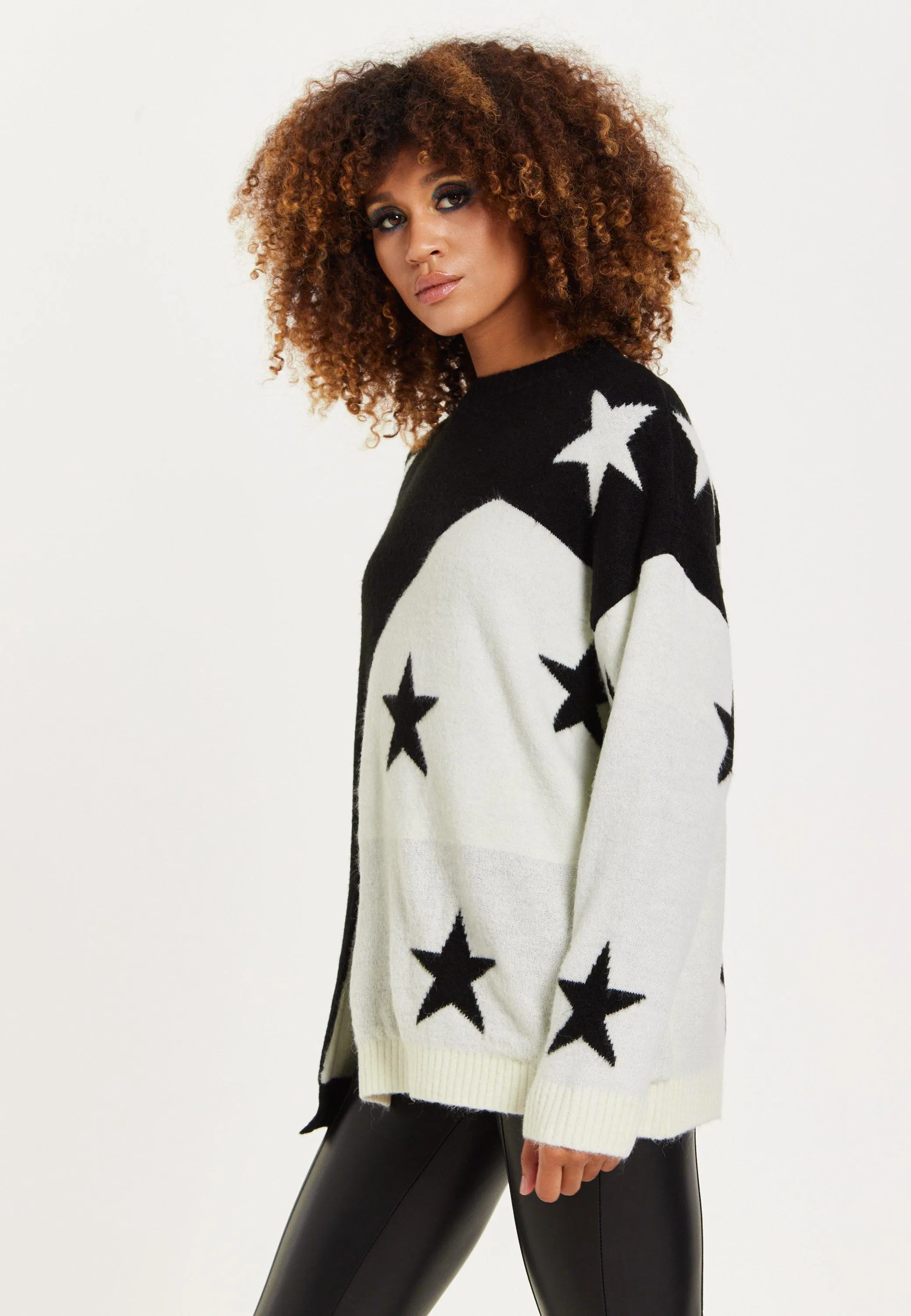 Jumpers & Cardigans | Monochrome Slit Detail Star Jumper | House of Holland