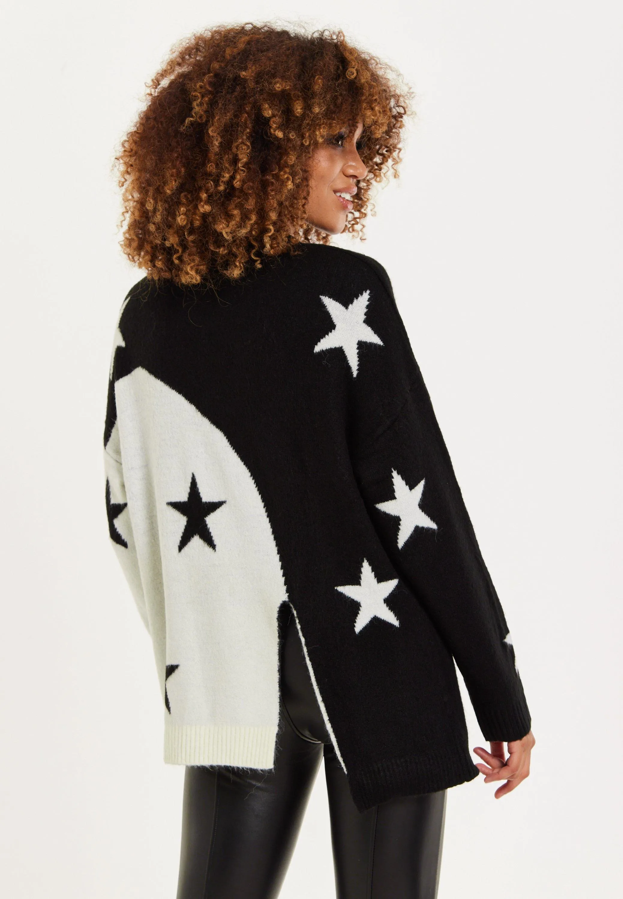 Jumpers & Cardigans | Monochrome Slit Detail Star Jumper | House of Holland