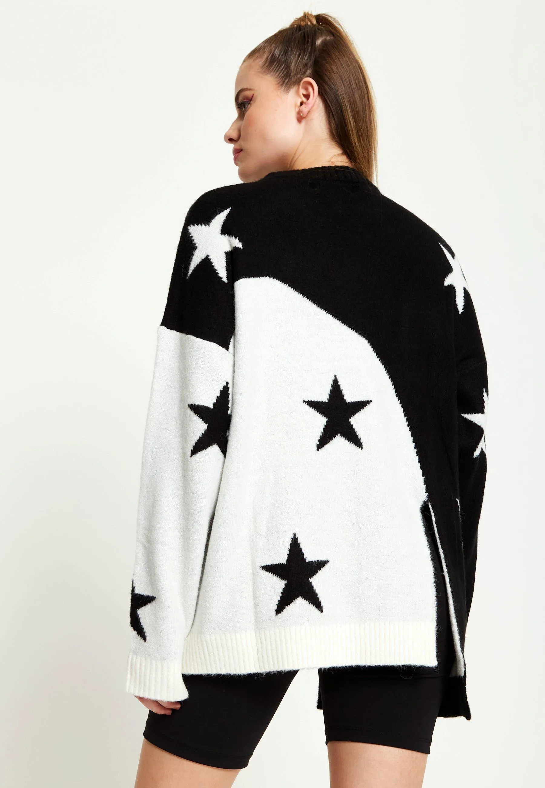 Jumpers & Cardigans | Monochrome Slit Detail Star Jumper | House of Holland