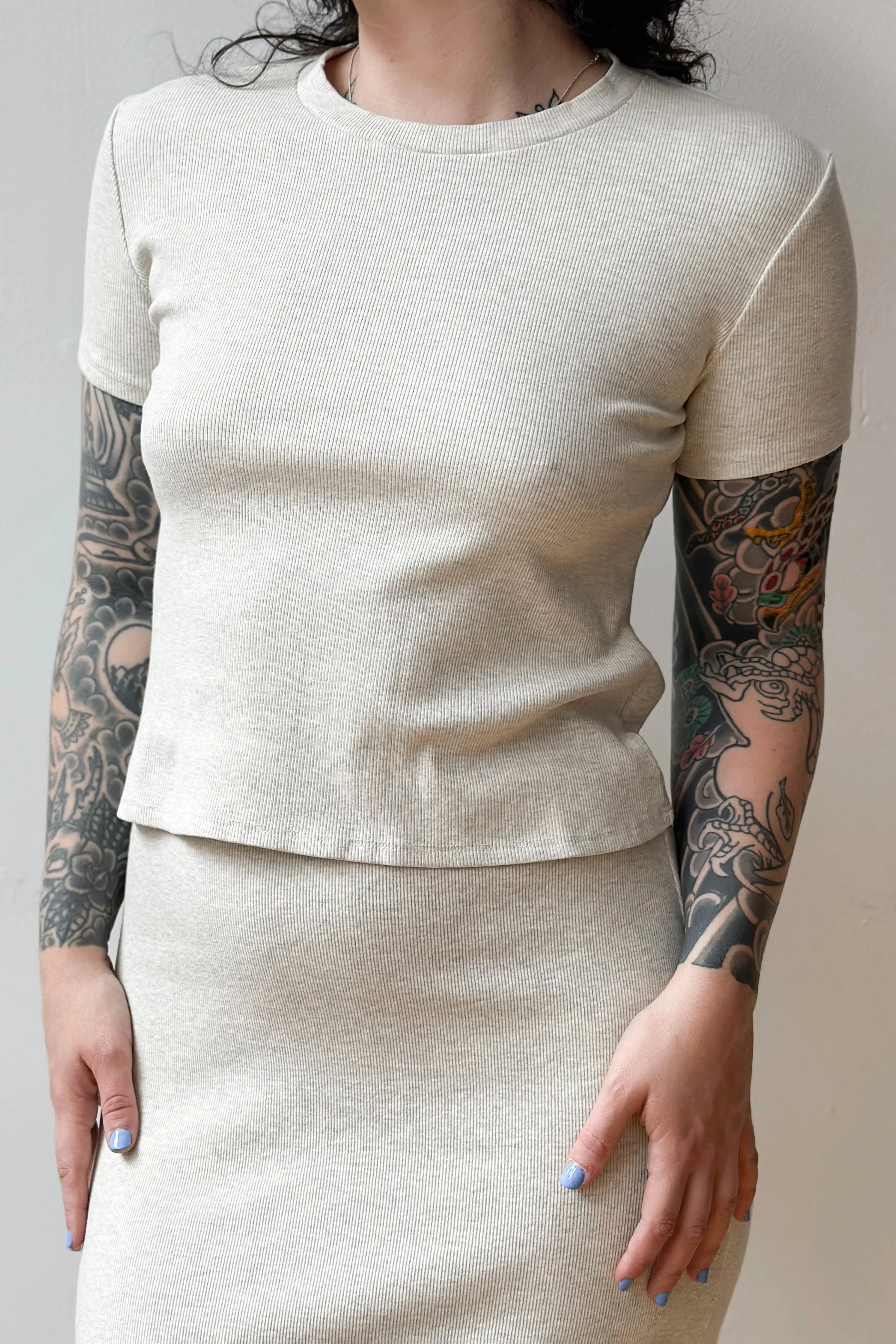 Katz Ribbed T-Shirt in Heather Oat