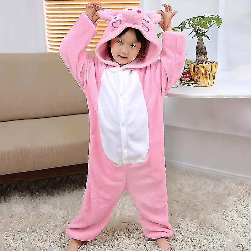 Kids Christmas Cosplay Animal Unisex Pajamas Children Flannel Pig 1-piece Pajamas