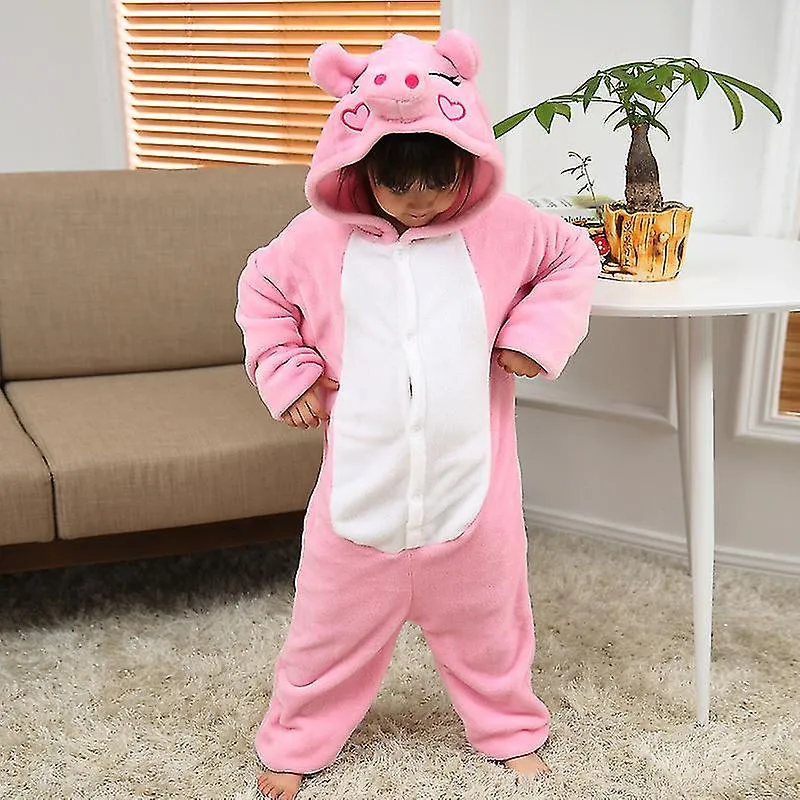 Kids Christmas Cosplay Animal Unisex Pajamas Children Flannel Pig 1-piece Pajamas