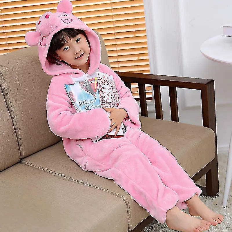 Kids Christmas Cosplay Animal Unisex Pajamas Children Flannel Pig 1-piece Pajamas