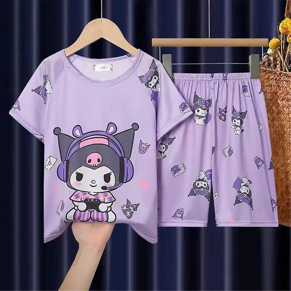 Kids Girls Sanrio Cute Cartoon Character Pajamas Set Short Sleeve Tops Shorts Sleepwear Nightwear Loungewear Pyjamas