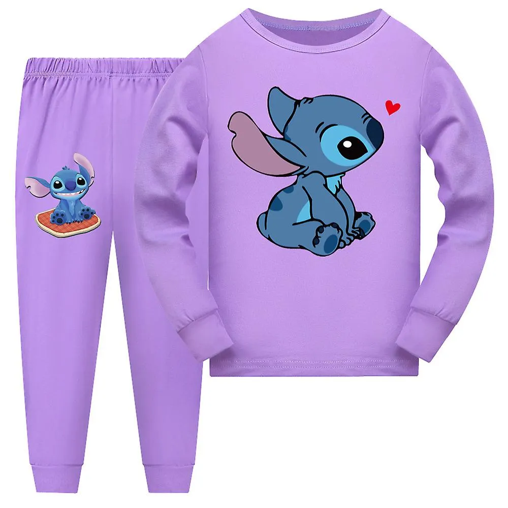 Kids Stitch Theme Pajamas Pjs Set Nightwear Boys Girls Long Sleeve Pullover Top Pants Sleepwear