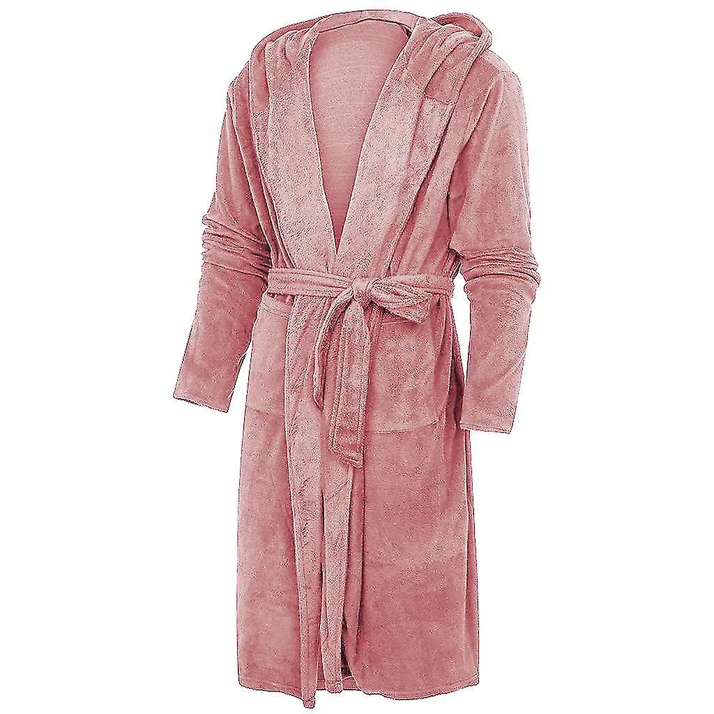 Ladies Hooded Dressing Gown Super Soft Fleece Women's Robe Comfortable Loungewear Nightwear