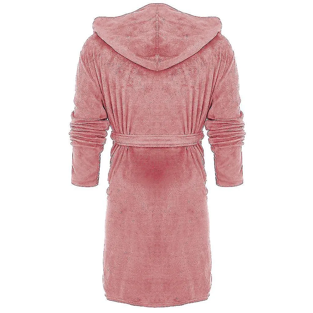 Ladies Hooded Dressing Gown Super Soft Fleece Women's Robe Comfortable Loungewear Nightwear