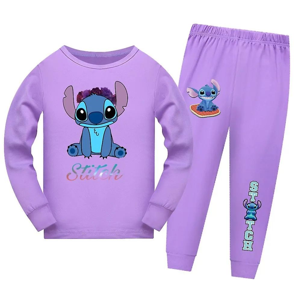 Lilo & Stitch Kids Boys Girls Pajamas Long Sleeve T-shirt Pants Outfit Set Casual Loungewear Nightwear